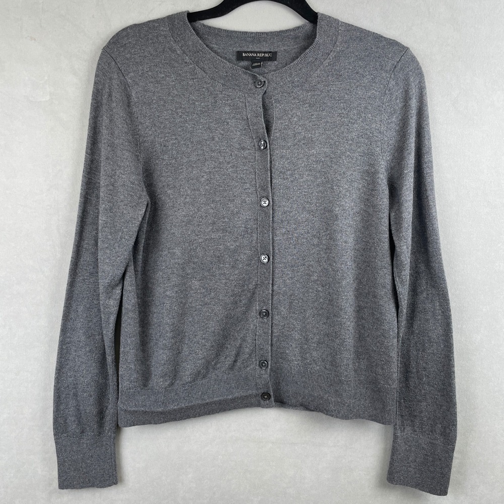 Banana Republic Gray Button Front Cardigan LS Light Office Sweater Soft Cotton M